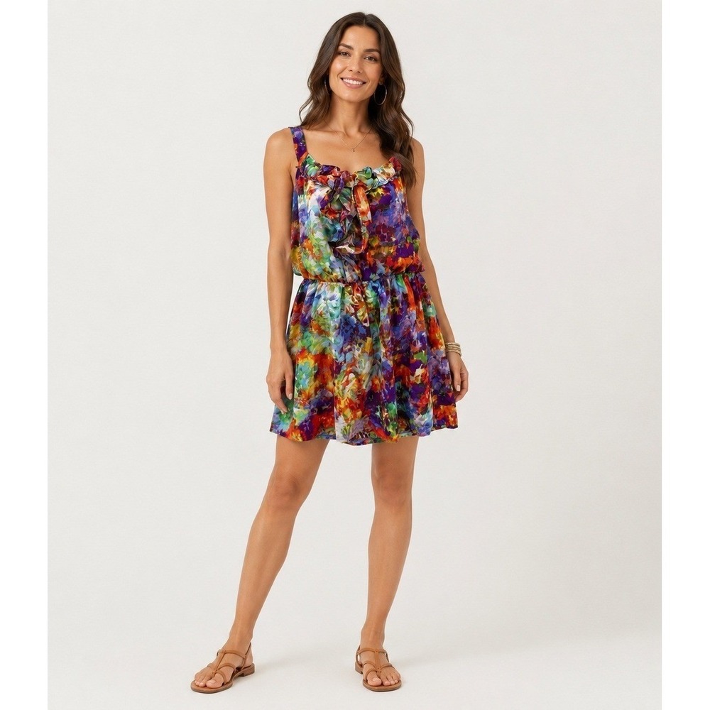 JFW Just for Wraps Dress Women XL Multicolor Polyester Ruffle Front Lined Resort